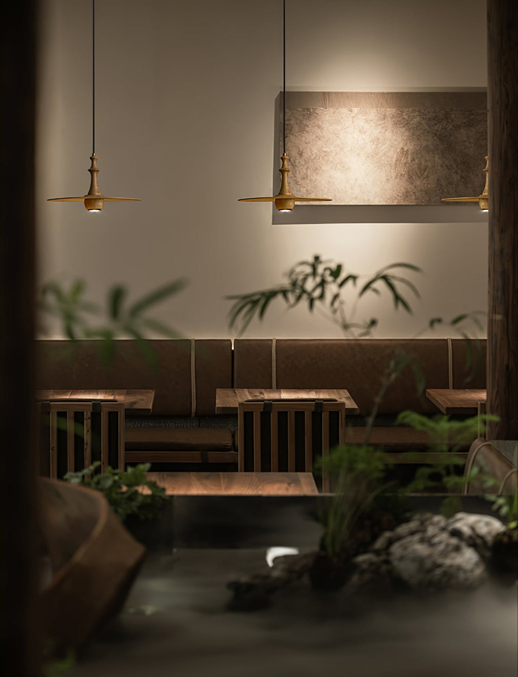 Wooden Spin Pendant Light — product and interior detail 8