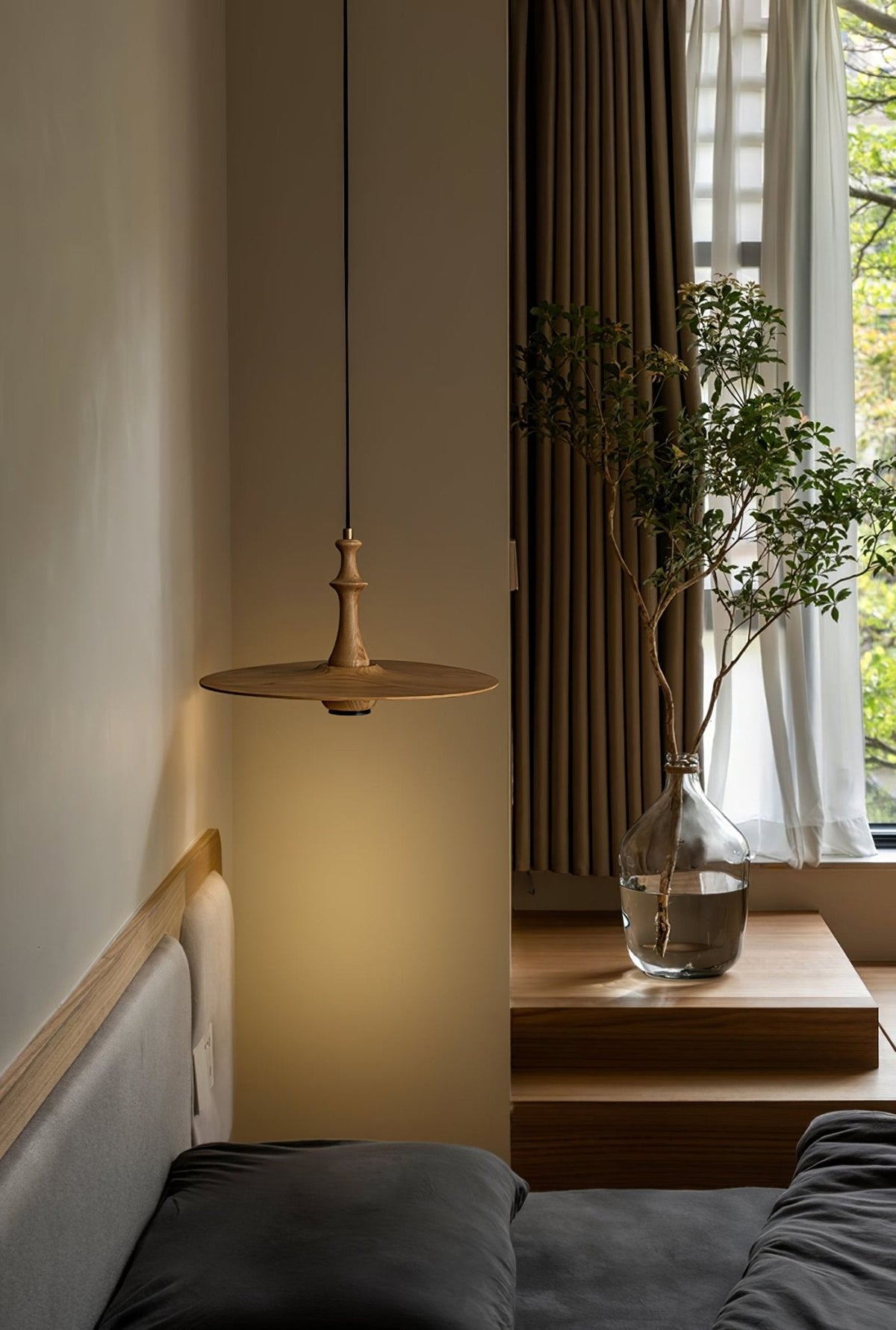 Wooden Spin Pendant Light — product and interior detail 15