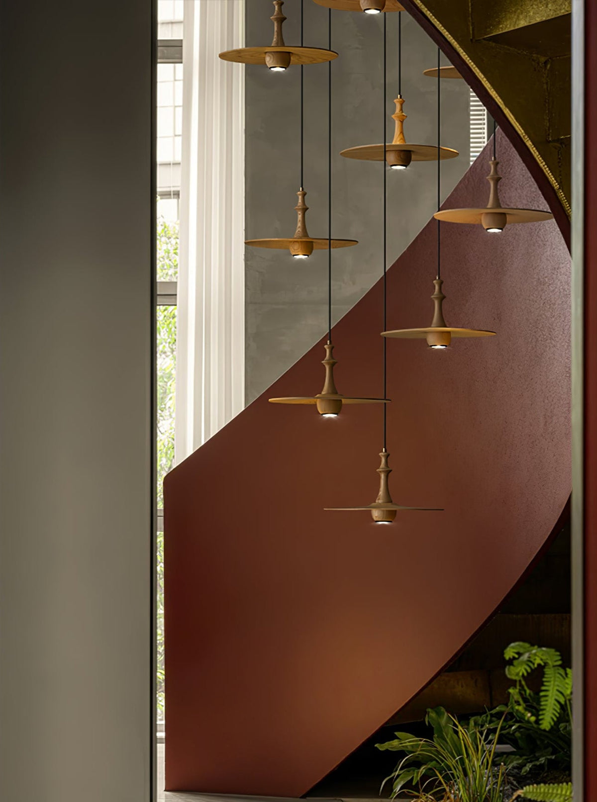 Wooden Spin Pendant Light — product and interior detail 23