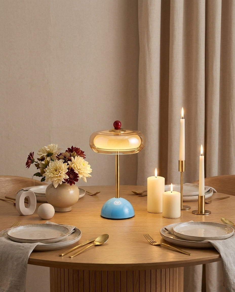 Zarela Amber Glass Rechargeable Table Lamp — product, finish and specification view 4