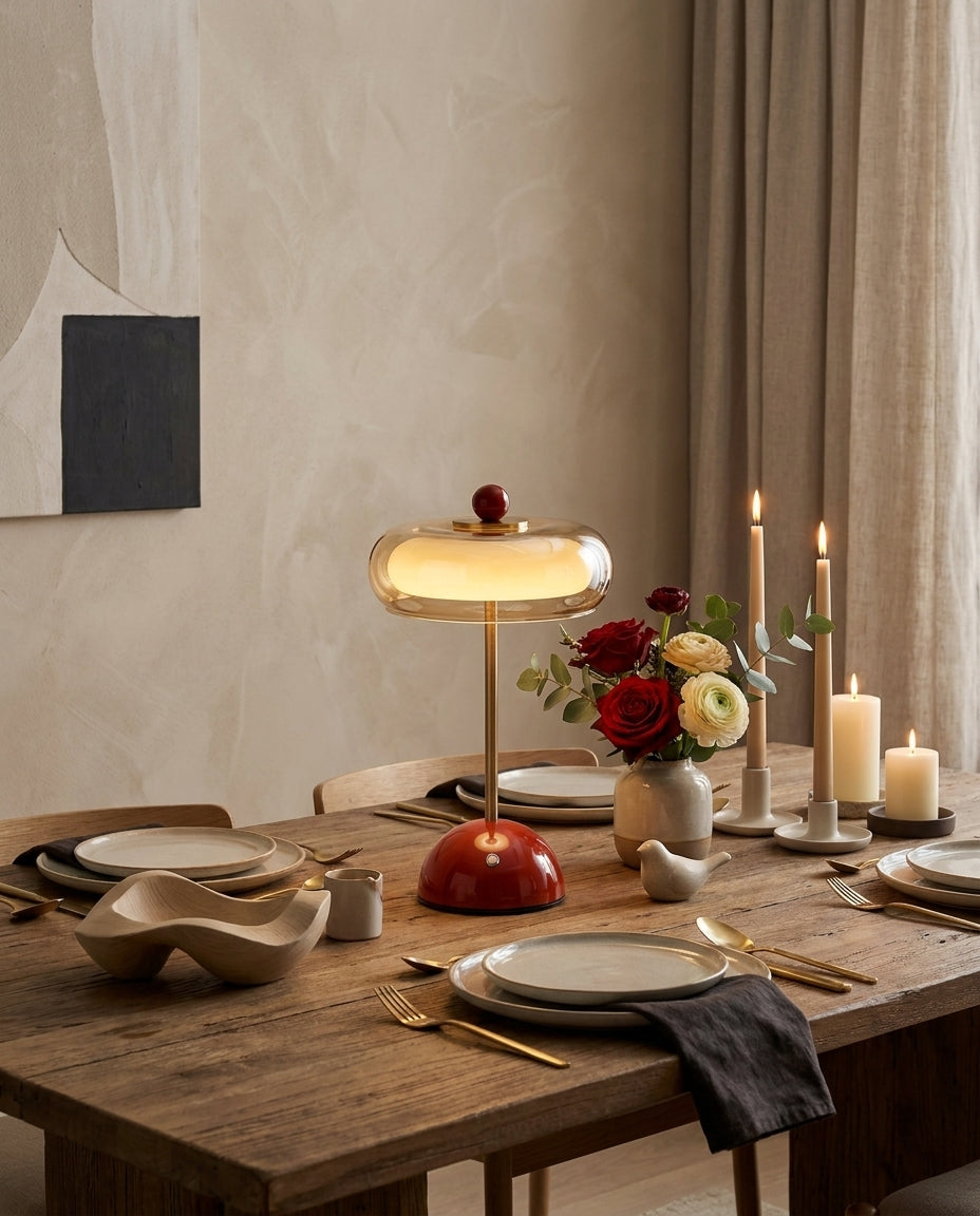 Zarela Amber Glass Rechargeable Table Lamp — product, finish and specification view 8