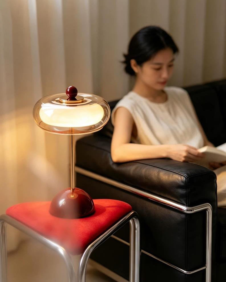 Zarela Amber Glass Rechargeable Table Lamp — product, finish and specification view 15