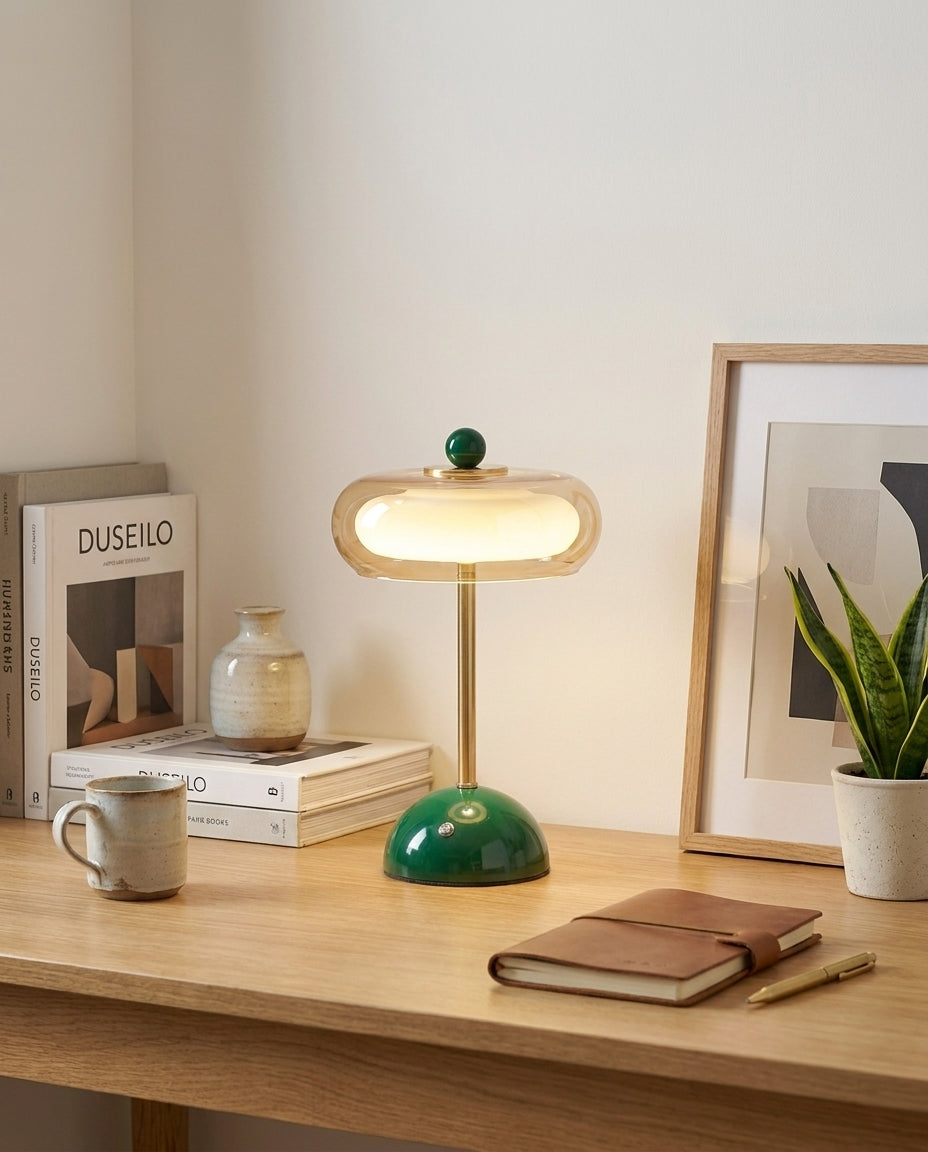 Zarela Amber Glass Rechargeable Table Lamp — product, finish and specification view 16