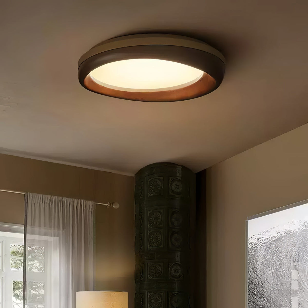 Zenova Round Wood LED Ceiling Light - product view 2
